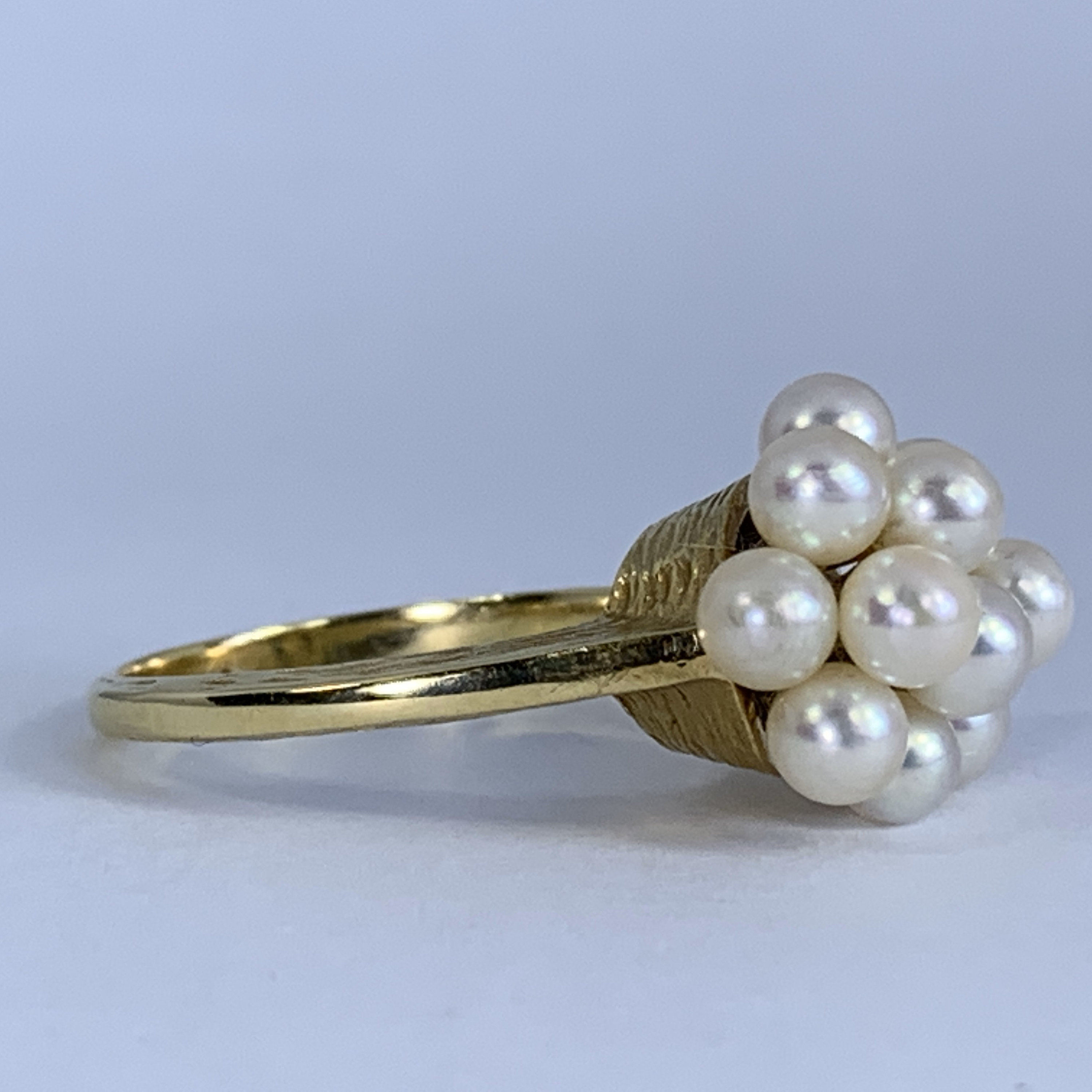 Vintage Pearl Cluster Ring set in 14k Yellow Gold. Sustainable Etsy