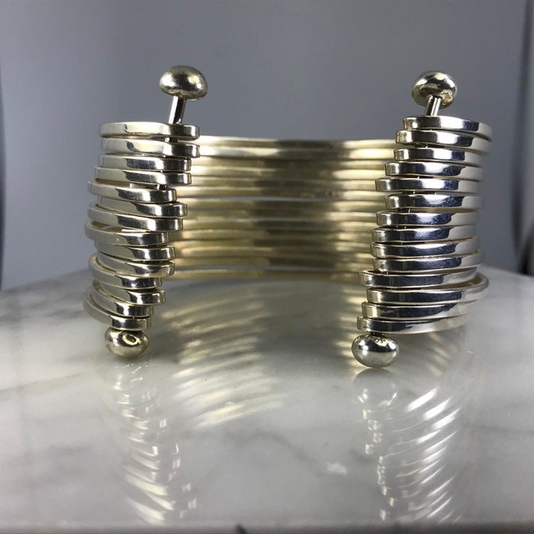 Vintage Taxco Sterling Silver Bracelet. Bangle Cuff Stacking Bracelet