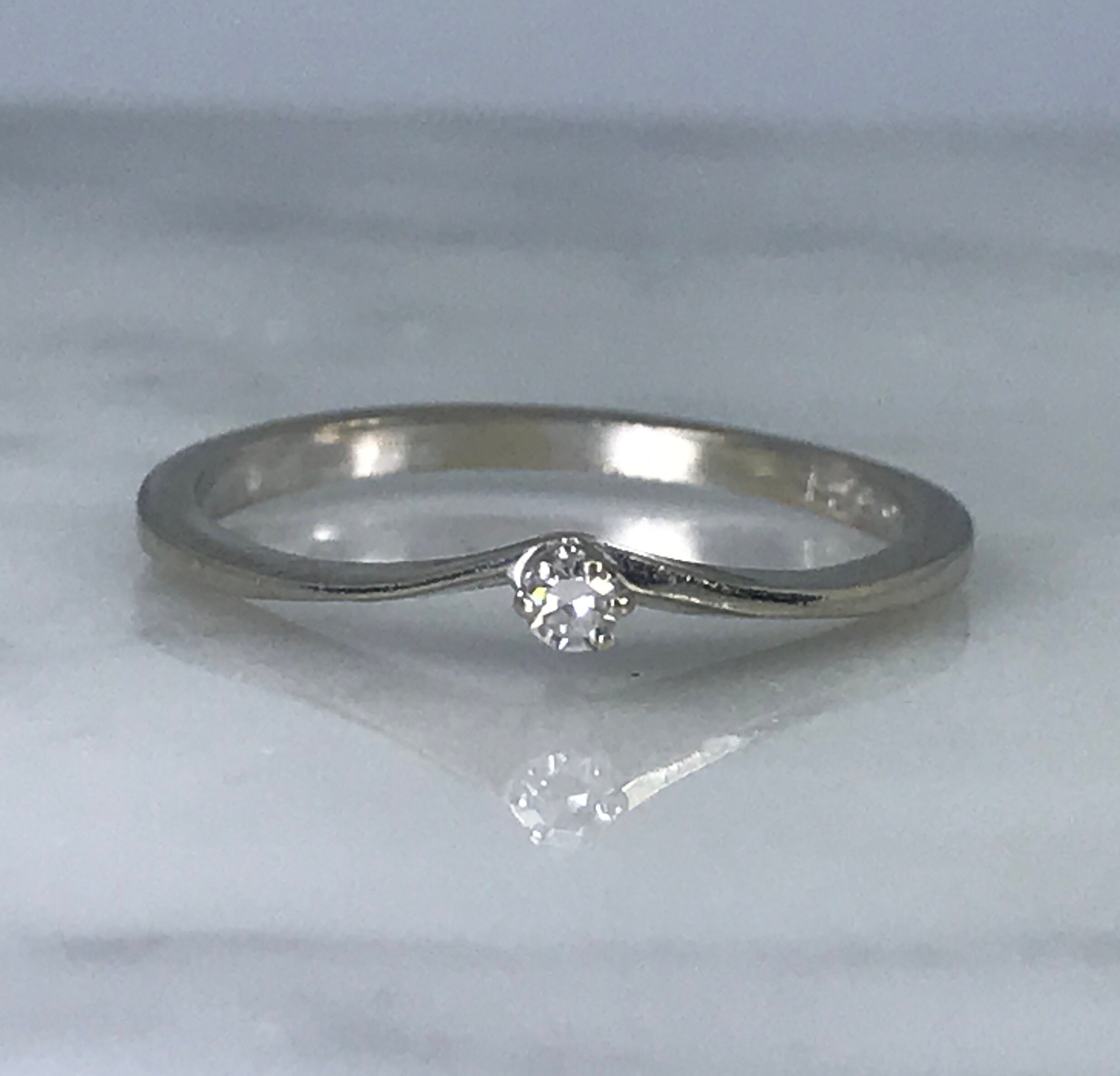 Vintage Diamond Ring in 14K White Gold. Promise Ring. Stacking Ring. Engagement Ring. April