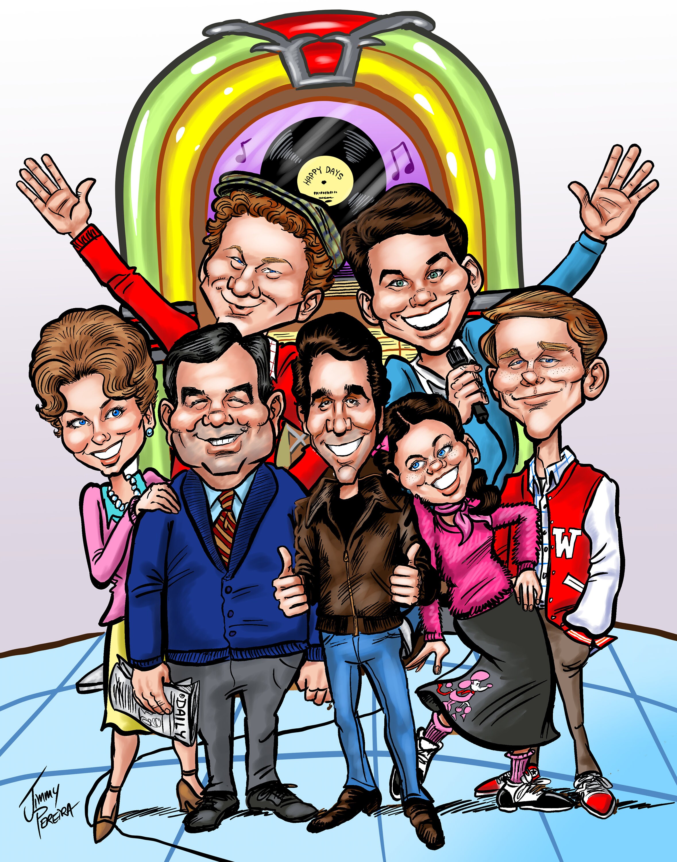 Happy Days the Fonz and Friends Classic TV Show Caricature Etsy