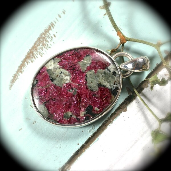 Eudialyte iridescent sterling silver oval pendant 44x27mm
