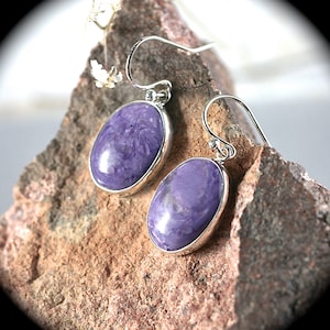 Charoite sterling silver earrings hoop earrings