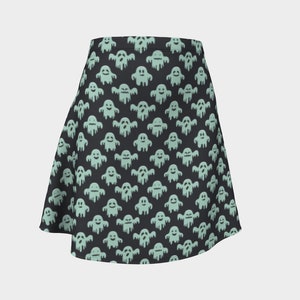 Green Ghost Stretchy Flare Skirt | Halloween Apparel