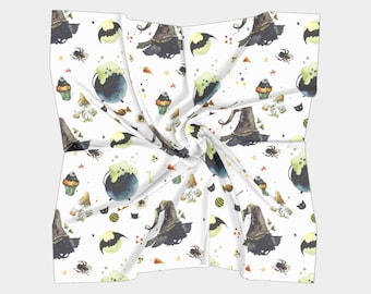 Vintage Halloween Scarf, Silk Scarf, Halloween Gift, Gift for Women,