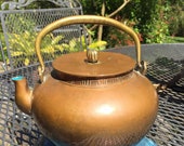 Mid-Century Chinese Copper Teapot Brass accents enameled inside Vintage kettle hallmarked