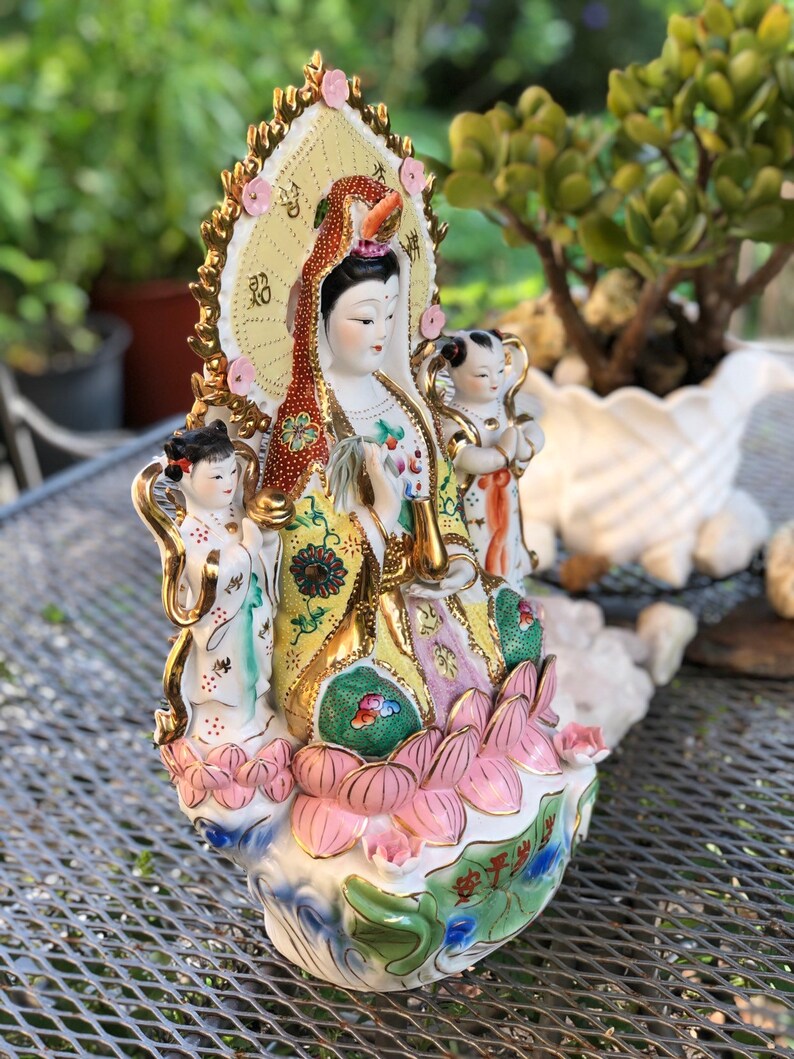 Vintage Quan Yin porcelain Sculpture Kwan Yin sitting on Lotus Etsy