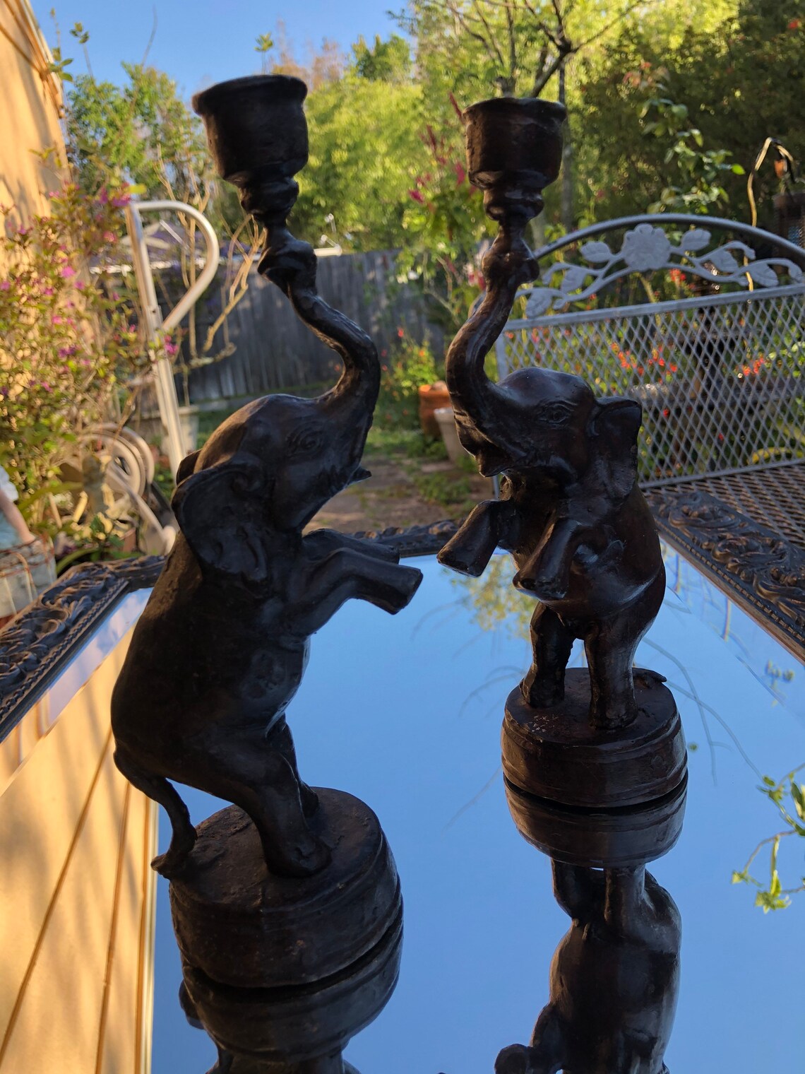 Antique Bronze Elephant Candlestick holders Standing Trunks up Etsy