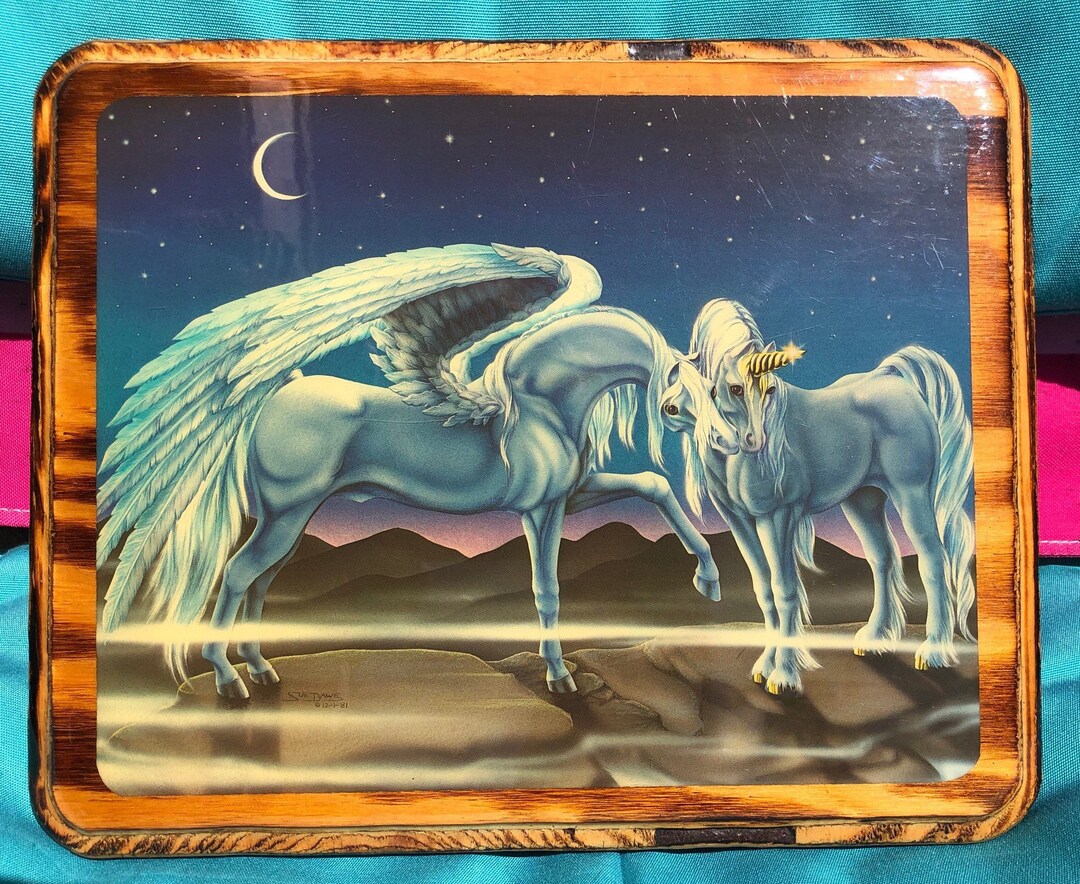 Vintage Pair of Unicorn Wooden Wall Art Sue Dawe Retro Fantasy ...