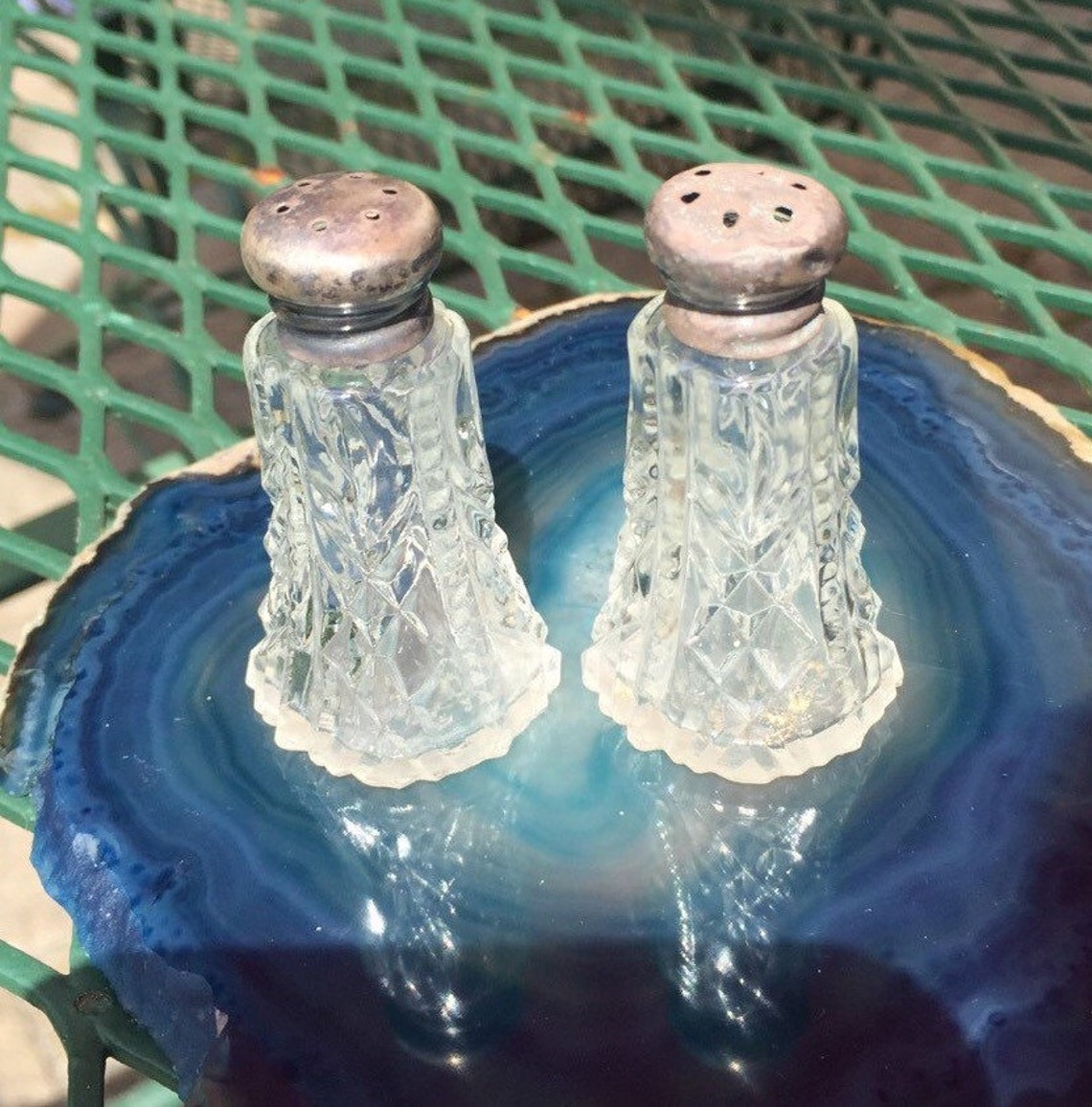 Antique glass salt and pepper shakers