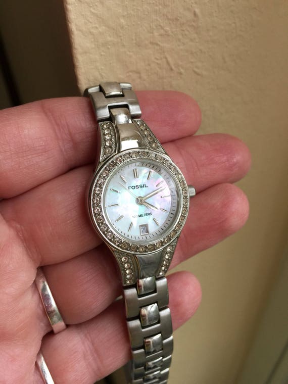 Womens Fossil Watch Crystal Dial Stainless Mother Of Pearl Etsy
