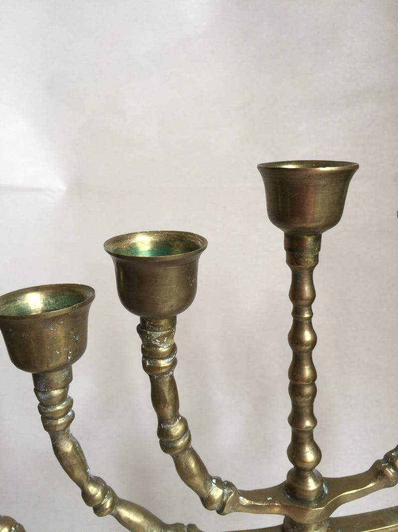 Antique Solid Brass Menorah Candle Holder Hanukkah Judah Home Etsy