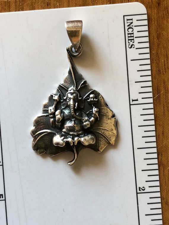 Sterling silver Lord Ganesh on Bodhi leaf pendant… - image 5