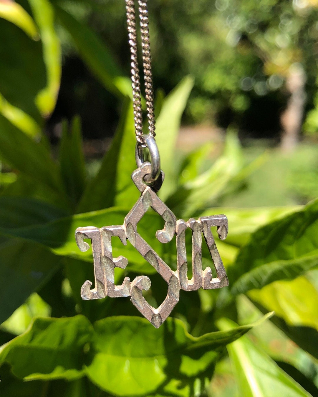 Vintage Diamond Cut Sterling Silver Jesus Name Pendant Etsy