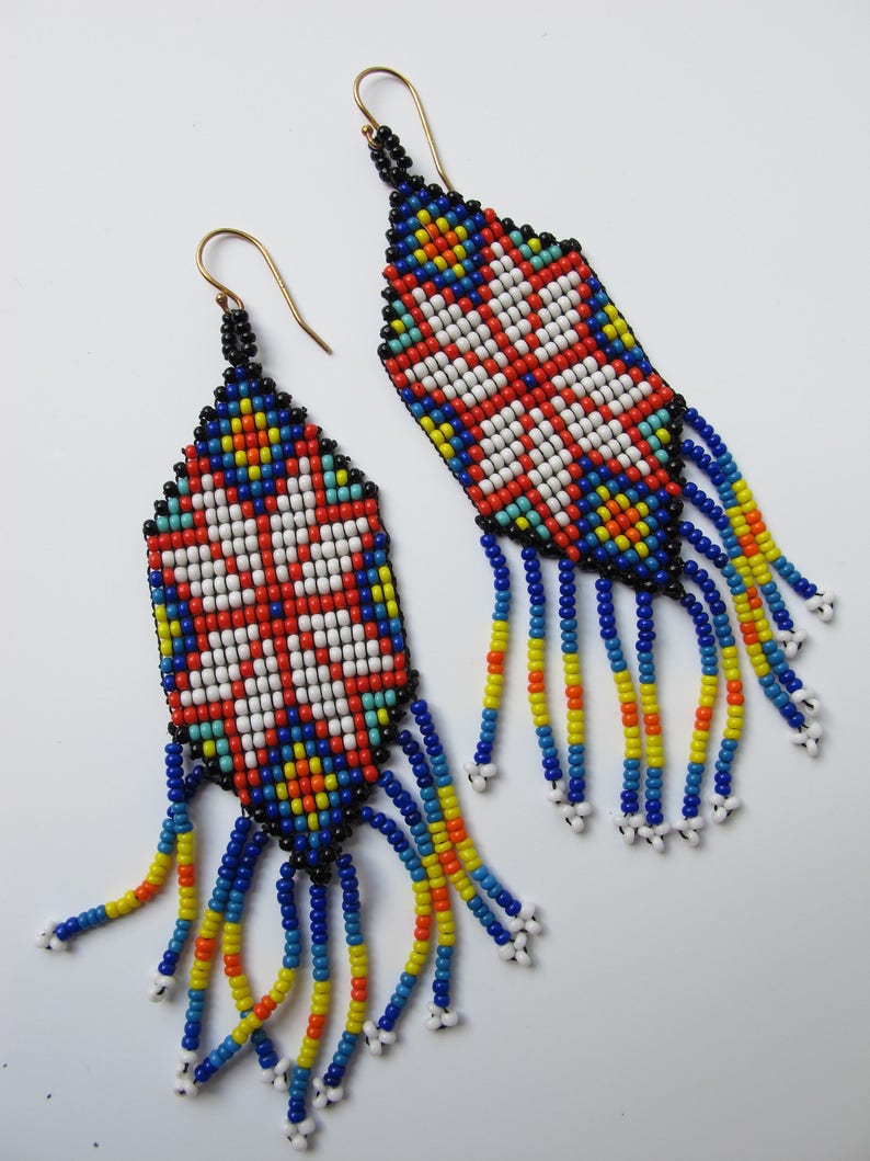 Beaded Tribal Earrings Shaman Eye of God Art Native Symbol | Etsy