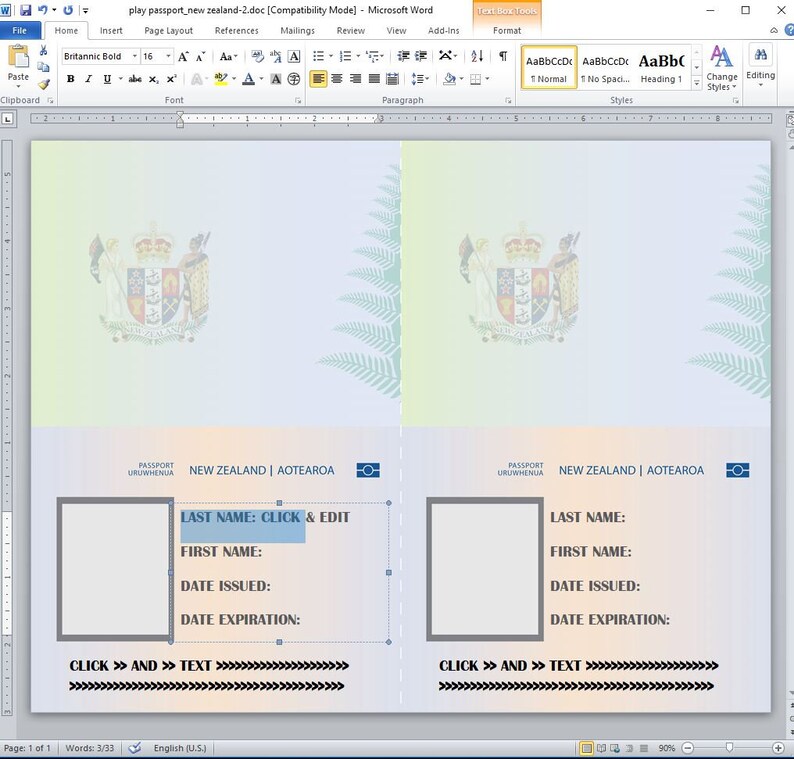Play Passport New Zealand Invitation Template DOC PDF JPG ...