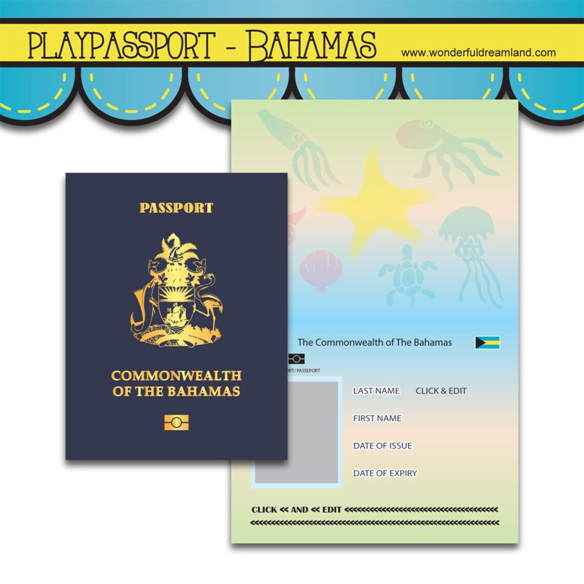 Play Passport Bahamas Invitation Template PDF JPG DOC Instant Etsy