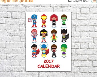 50% OFF 2017 Superhero Calendar 1.2 - Instant Download Printable Digital PDF File