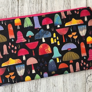 Trippy mushrooms handmade pouch bag, pencil pouch, organizer, project pouch, bag