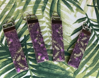 Scottish thistle key fob wristlet, flannel wristlet keychain