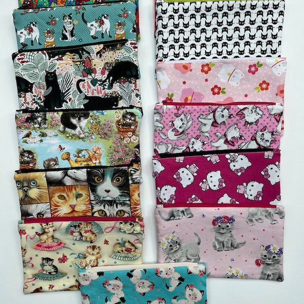 Cat kitties handmade pouch bag, pencil pouch, cats, spring