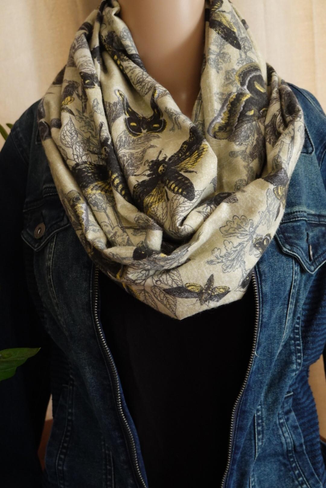 Handmade Cozy Gift Flannel Infinity Scarf, Moth, Insects, Travel ...