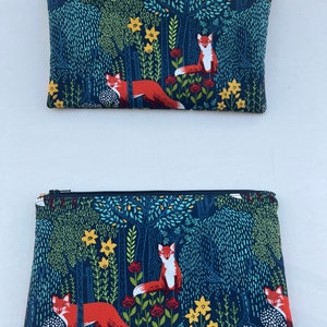 Woodland fox handmade pouch bag, pencil pouch, organizer, makeup bag, foxy, woods