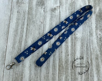 Handmade cotton lanyard bee, blue, honey