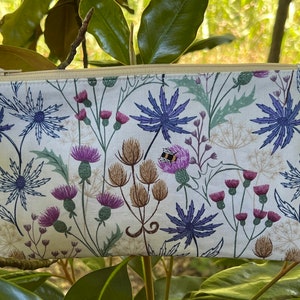 Scottish thistle handmade pouch bag, pencil pouch, thistle, makeup bag, bees