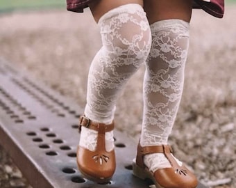 Knee High Socks, Baby Kids CREAM LACE Socks