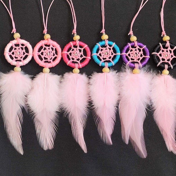 Mini Pink Feathers Dream Catcher, Dreamcatcher keychain, Bohemian, Wedding Favors, Party Favors, Baby Shower Favors, Bridal Party, Gift