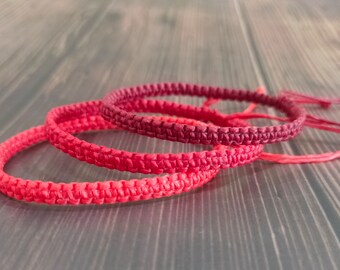 Macrame Braided Knot Red Tone Color Buddhist Bracelet, Good Luck String Bracelet