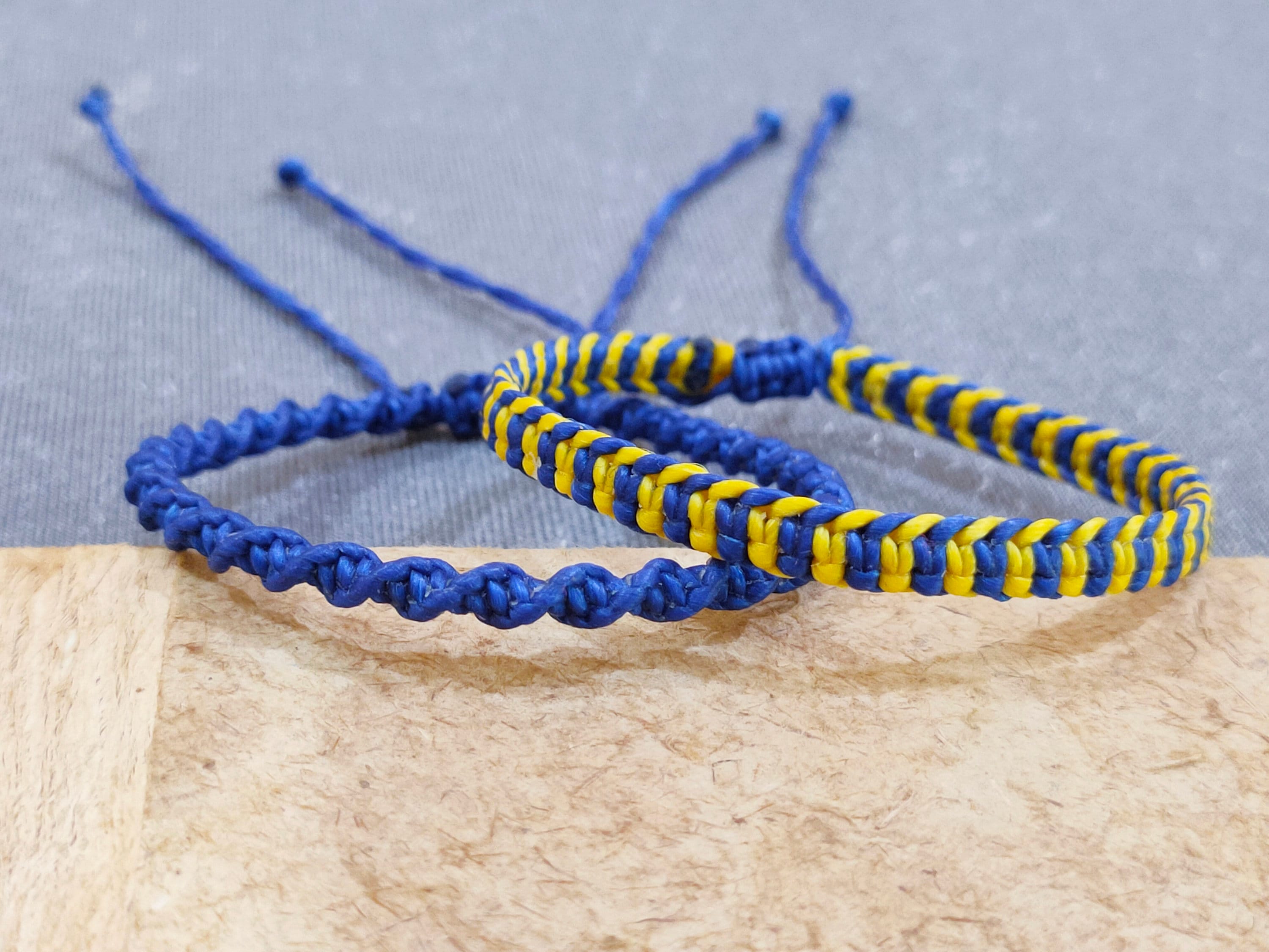 Set of 2 Navy Blue and Yellow Friendship Macrame Bracelet, Braided