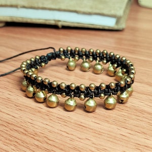 Boho Macrame Brass Bell Bracelet Anklet, Braided Good Luck Jewelry, Lucky Kids Bracelet, Dangle Ankle Bracelet, Gifts For Her