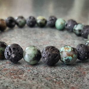 Diffuseur dhuile essentielle Aromathérapie Bracelet Lava Rock Gris Noir Vert Africain Turquoise Pierres Précieuses Perles Stretch Bijoux Faits à la Main image 1