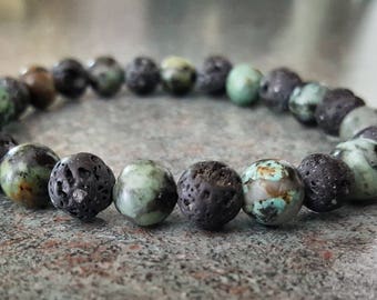 Essential Oil Diffuser Aromatherapy Bracelet Lava Rock Gray Black Green African Turquoise Gemstone Beads Stretch Custom Handmade Jewelry