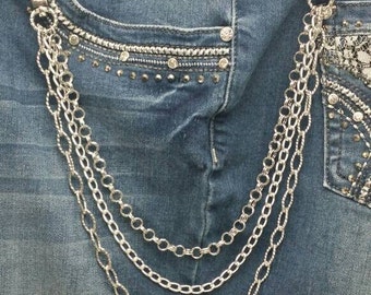 Handmade Biker Chick Bling Rocker Jewelry Hip Chain Booty Chains Wallet Chains Triple Strand Heavy Duty Custom Sizes Available Jeans Trouser