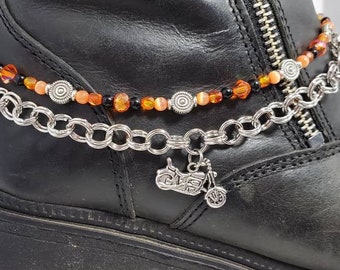 Boot Bling Anklet Double Link Chain Orange Black Motorcycle Harley Charm Biker Chick Punk Motorcycle Boots Ankle Bootie