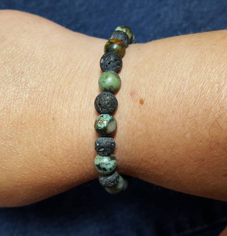 Diffuseur dhuile essentielle Aromathérapie Bracelet Lava Rock Gris Noir Vert Africain Turquoise Pierres Précieuses Perles Stretch Bijoux Faits à la Main image 3