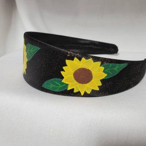 Hand Painted Sunflower Wide Headband Hair band Accessory Hoop Satin Plastic Flexible Hairband Embellishment image 8