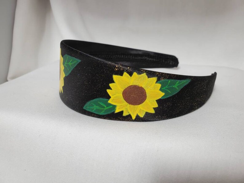 Hand Painted Sunflower Wide Headband Hair band Accessory Hoop Satin Plastic Flexible Hairband Embellishment image 8