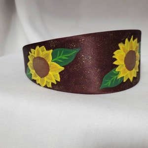 Hand Painted Sunflower Wide Headband Hair band Accessory Hoop Satin Plastic Flexible Hairband Embellishment Brown