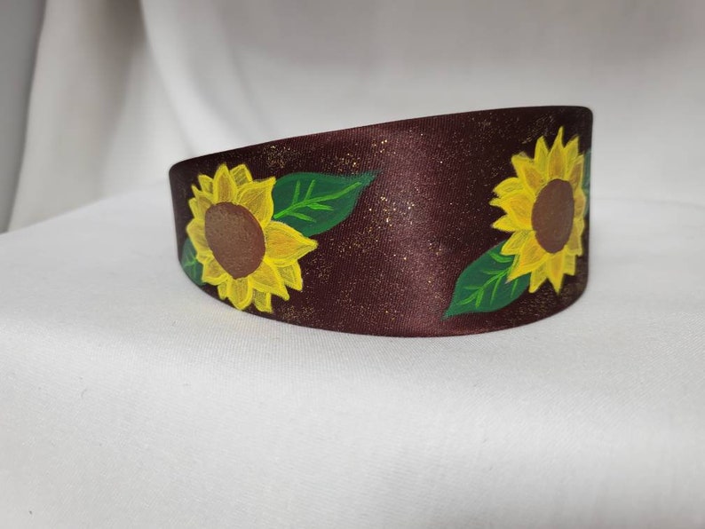 Hand Painted Sunflower Wide Headband Hair band Accessory Hoop Satin Plastic Flexible Hairband Embellishment Brown