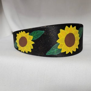 Hand Painted Sunflower Wide Headband Hair band Accessory Hoop Satin Plastic Flexible Hairband Embellishment Black