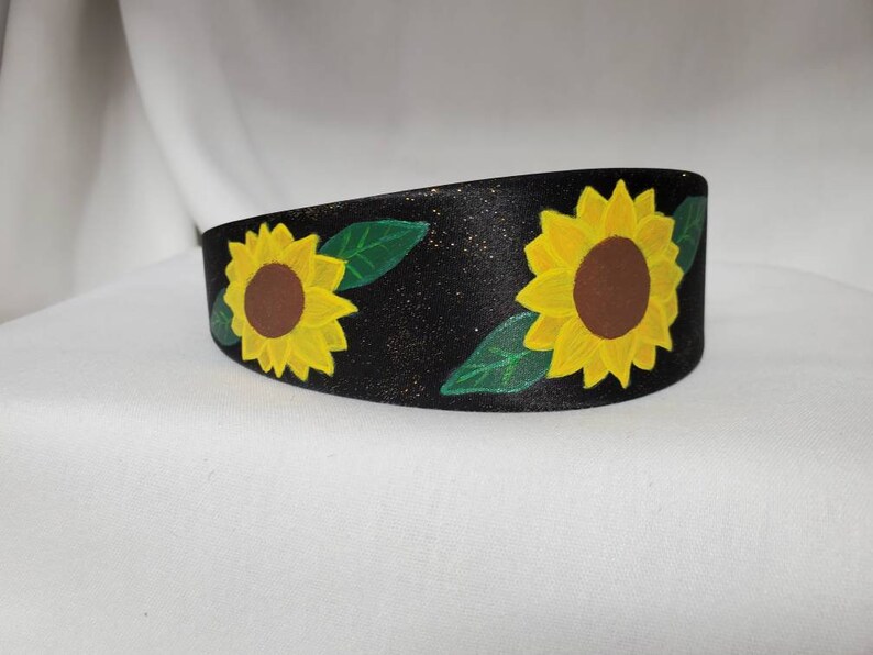 Hand Painted Sunflower Wide Headband Hair band Accessory Hoop Satin Plastic Flexible Hairband Embellishment Black