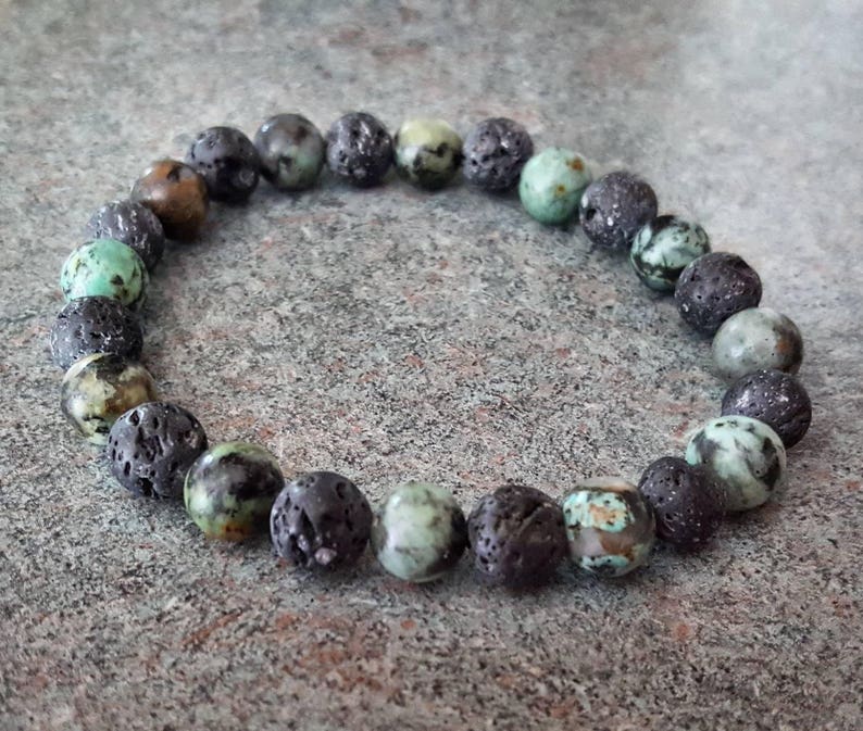 Diffuseur dhuile essentielle Aromathérapie Bracelet Lava Rock Gris Noir Vert Africain Turquoise Pierres Précieuses Perles Stretch Bijoux Faits à la Main image 2