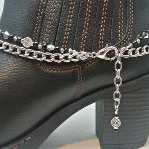 Boot Bling Bracelet Anklet Chain Black Silver Red Crystal Glass Beads Winged Heart Charm Ankle Bootie Biker Cowboy Cowgirl Western Jewelry image 4