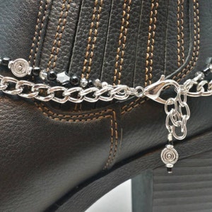 Boot Bling Bracelet Anklet Chain Black Silver Red Crystal Glass Beads Winged Heart Charm Ankle Bootie Biker Cowboy Cowgirl Western Jewelry image 5