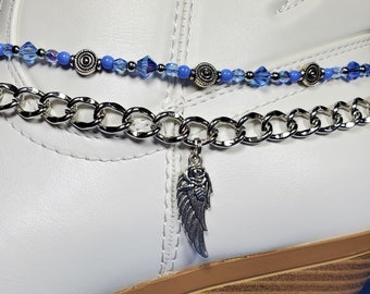 Angel Wing Rose Boot Bling Anklet Bracelet Chain Blue Pink Purple Red Preciosa Crystals Ankle Bootie Wedding Biker Cowboy Cowgirl Western