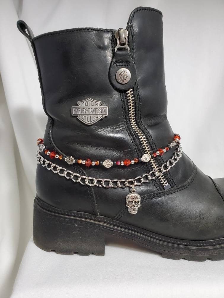 Boot Bling Anklet Bracelet Chain Sugar Skull Charm Biker Chick Cowboy Ankle Motorcycle Boots Bootie Orange Black Silver Purple Red Blue Pink Etsy