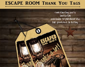 INSTANT DOWNLOAD Escape Room Party Favor Thank You Tags - Instant Download - Coordinating with Invitations - Printable Digital File